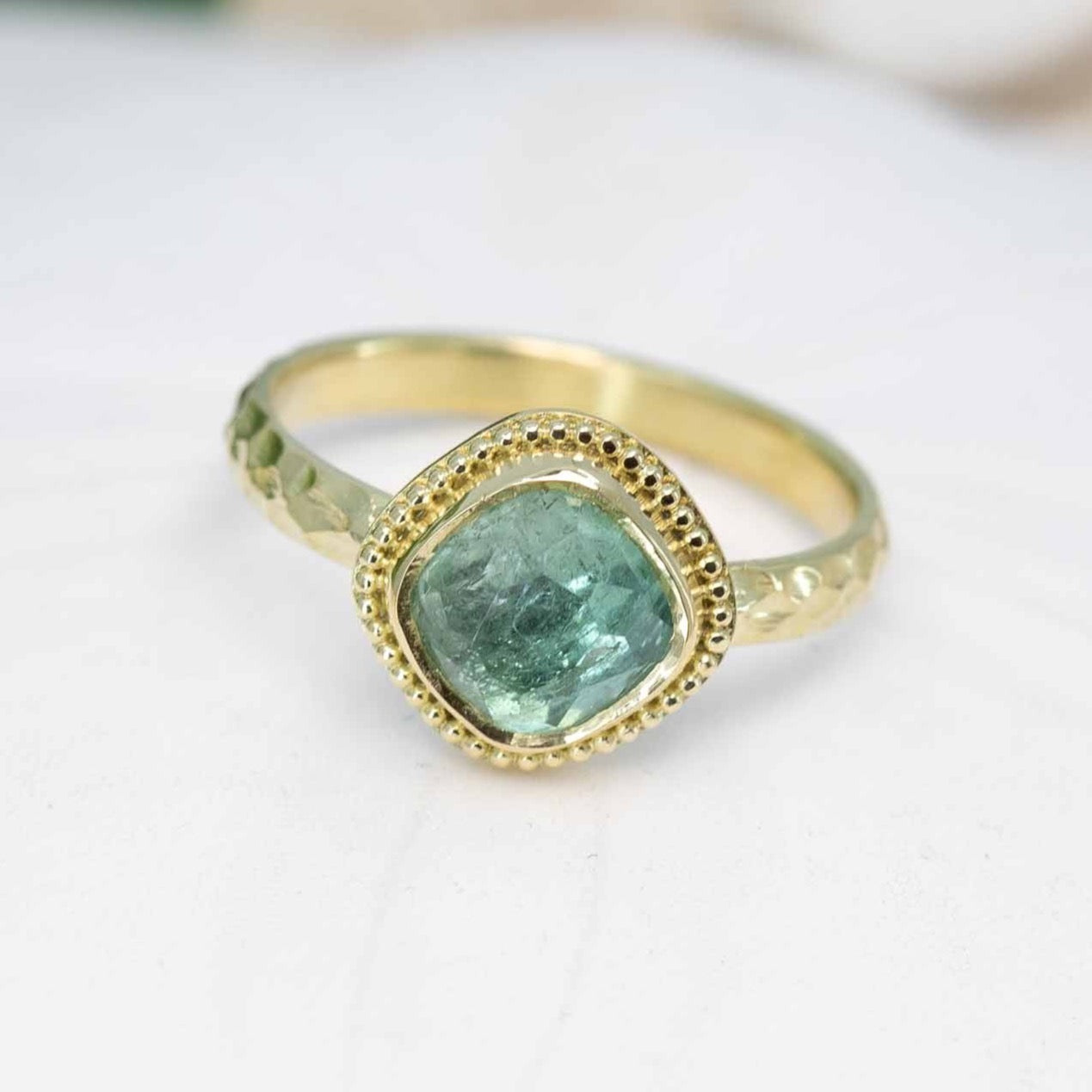 Seafoam-Green Tourmaline Cushion Treasure Ring 1