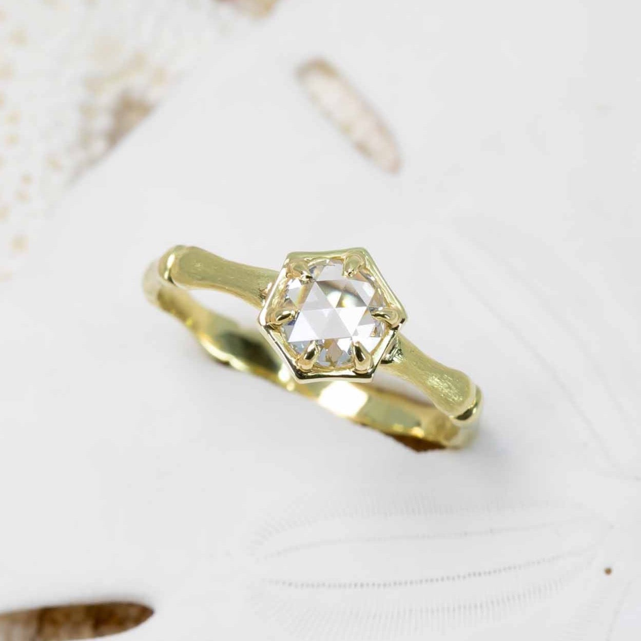 Diamond bamboo solitaire in 18K Treasure Gold