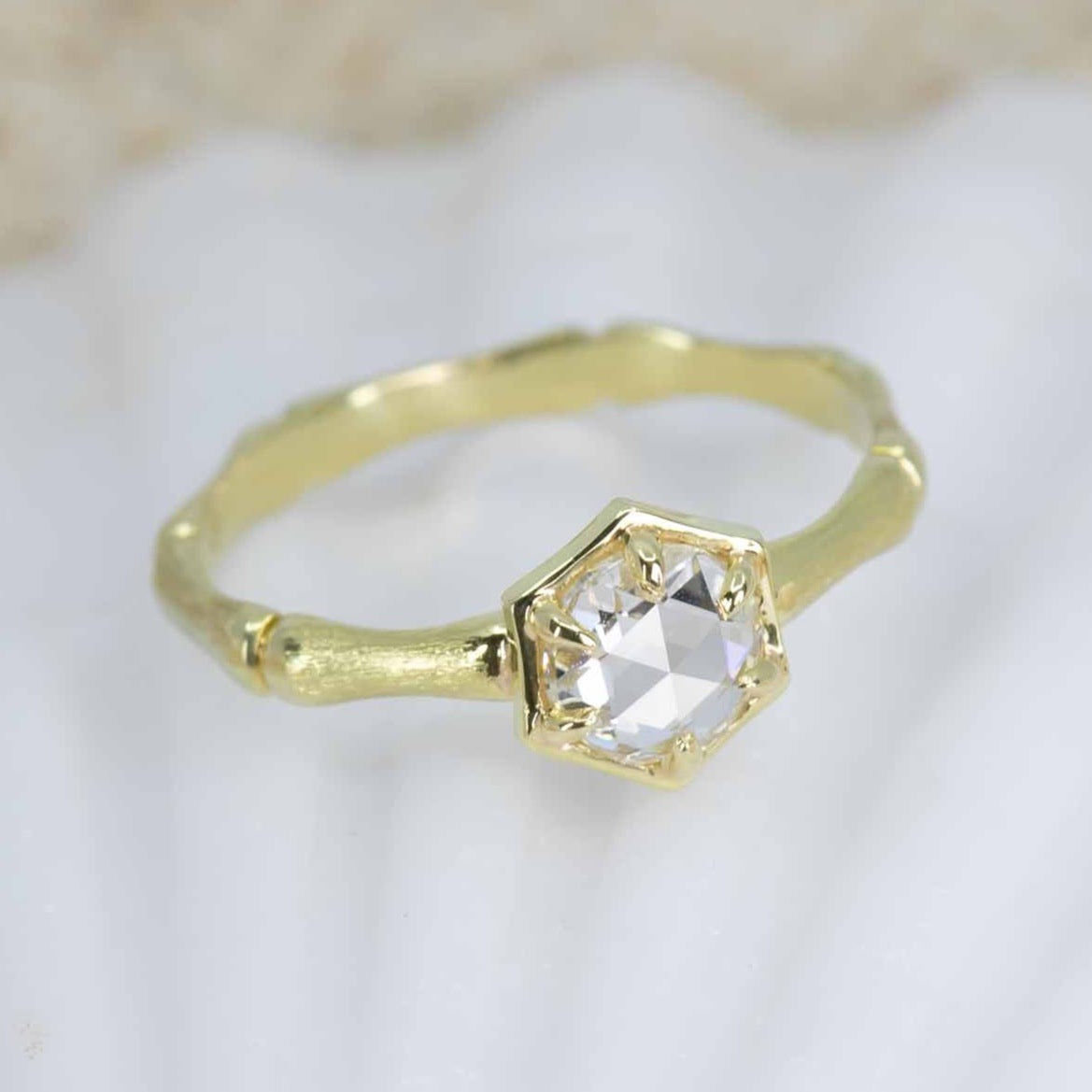 Diamond bamboo solitaire in 18K Treasure Gold