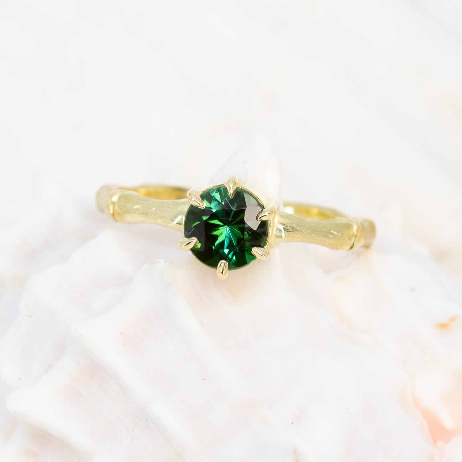 Green Tourmaline Bamboo Ring in 18K Treasure Gold