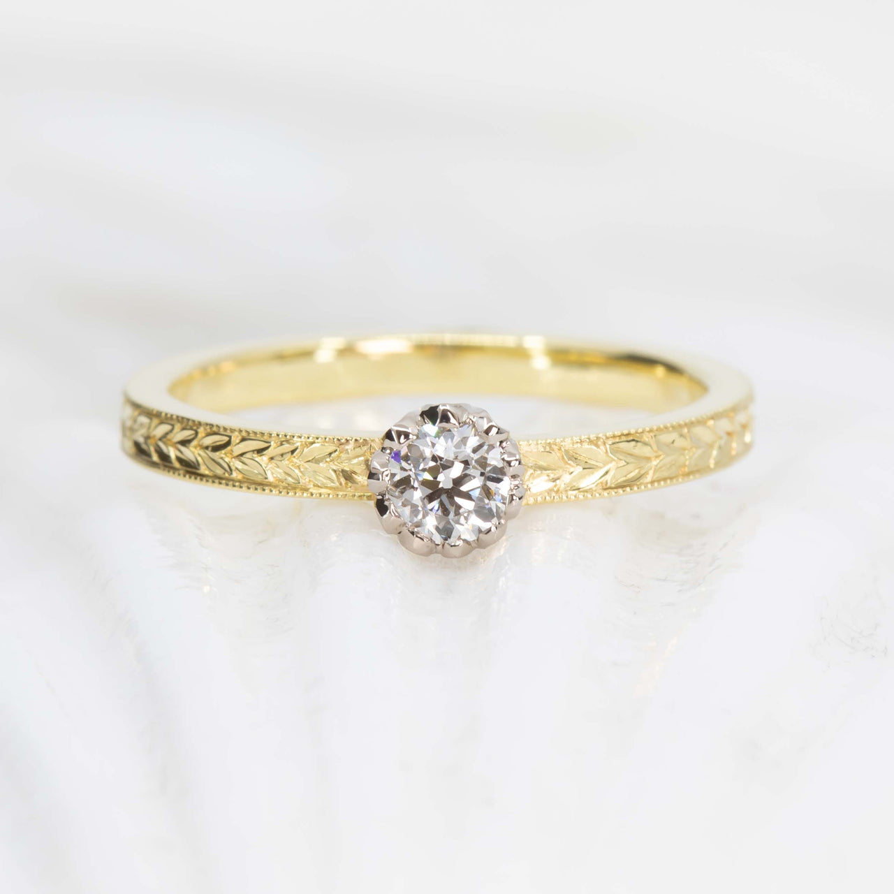 Diamond Solitaire Floral Ring