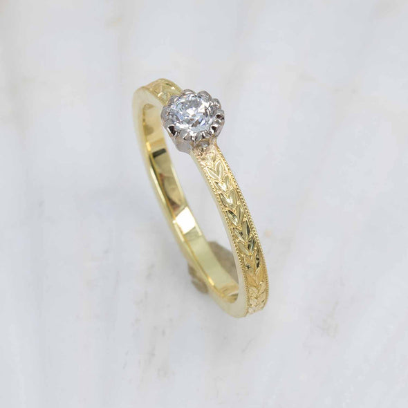Diamond Solitaire Floral Ring