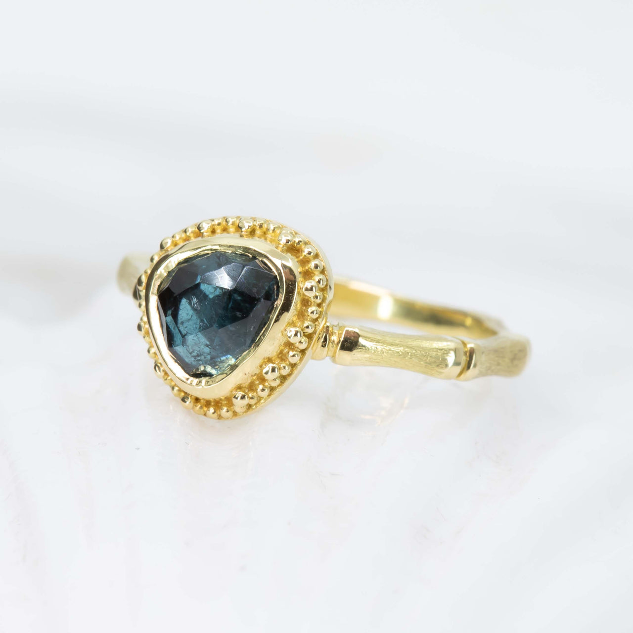 Deepsea Blue Tourmaline Bamboo Ring