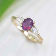 Opalescent pink sapphire bamboo ring