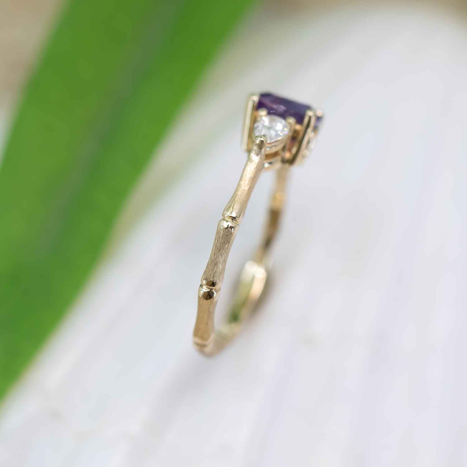 Opalescent Pink Sapphire Bamboo Jewel Ring