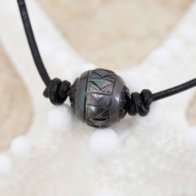 Tribal-Style Tahitian Black Pearl Necklace 1