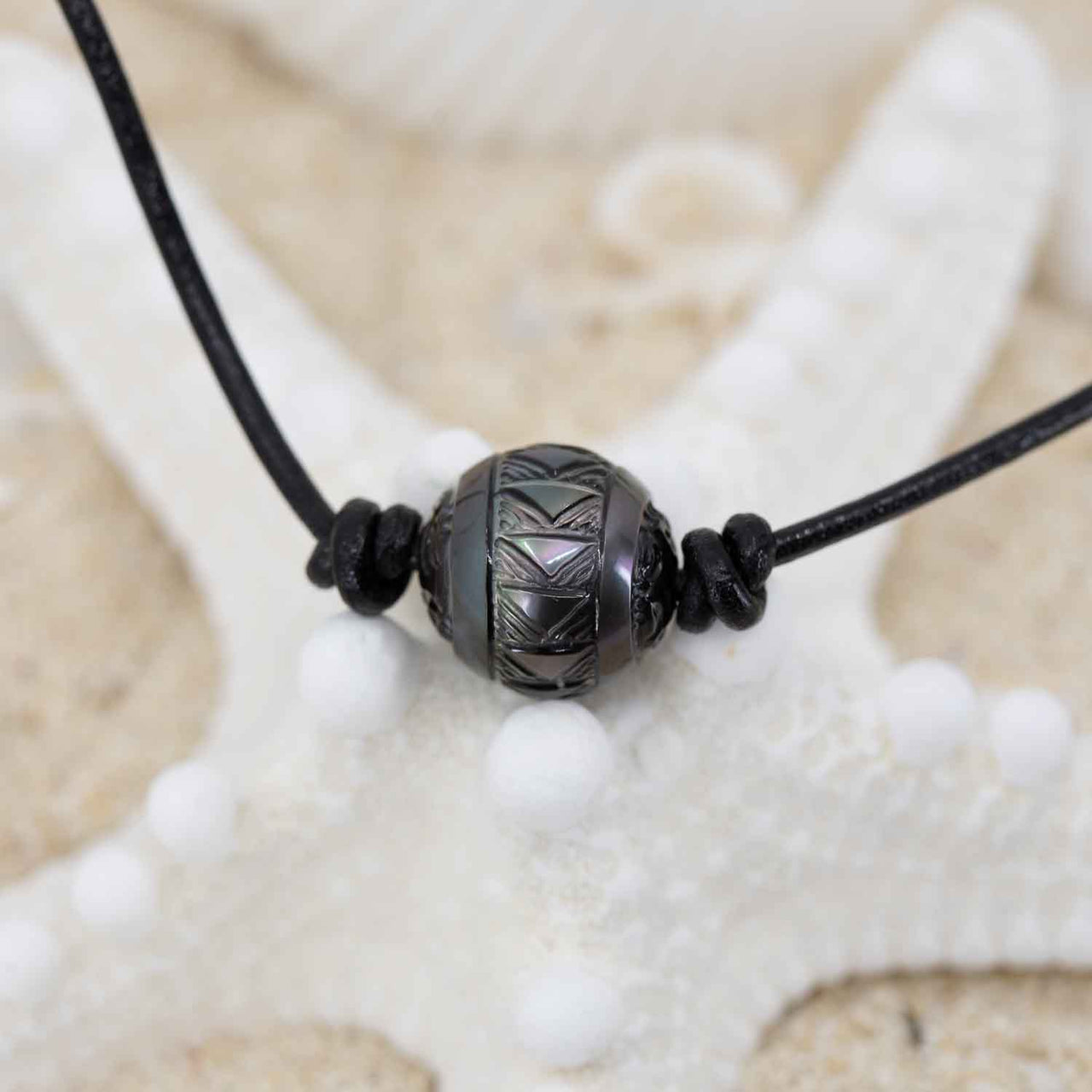 Tribal-Style Tahitian Black Pearl Necklace 1