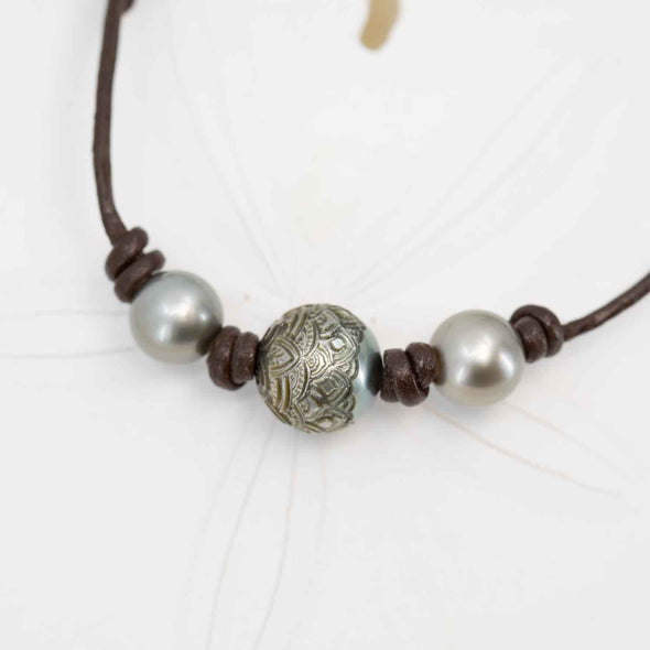 Tribal-Style Tahitian Pearl Trio Necklace 3