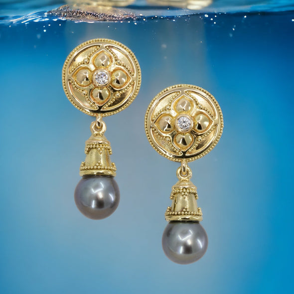 Diamond & Tahitian Black Pearl Earrings