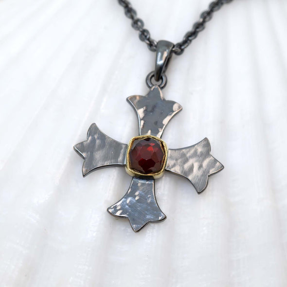 Large Garnet Marianas Cross Pendant