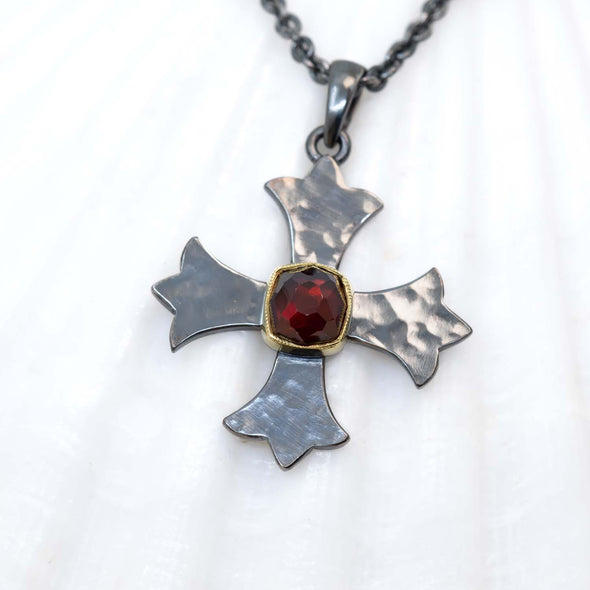 Large Garnet Marianas Cross Pendant