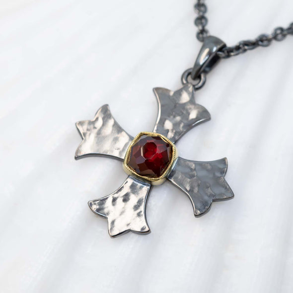 Large Garnet Marianas Cross Pendant