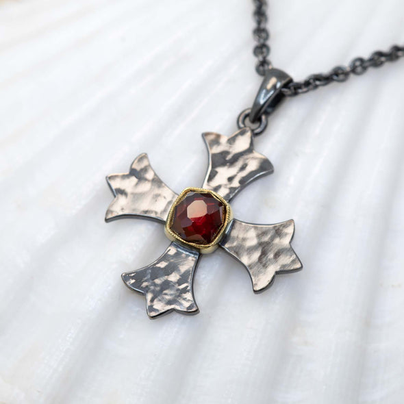 Large Garnet Marianas Cross Pendant