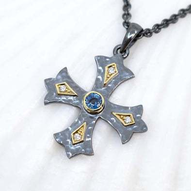 Large Sapphire & Diamond Marianas Cross Pendant