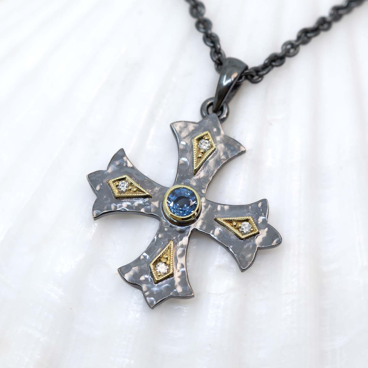 Large Sapphire & Diamond Marianas Cross Pendant