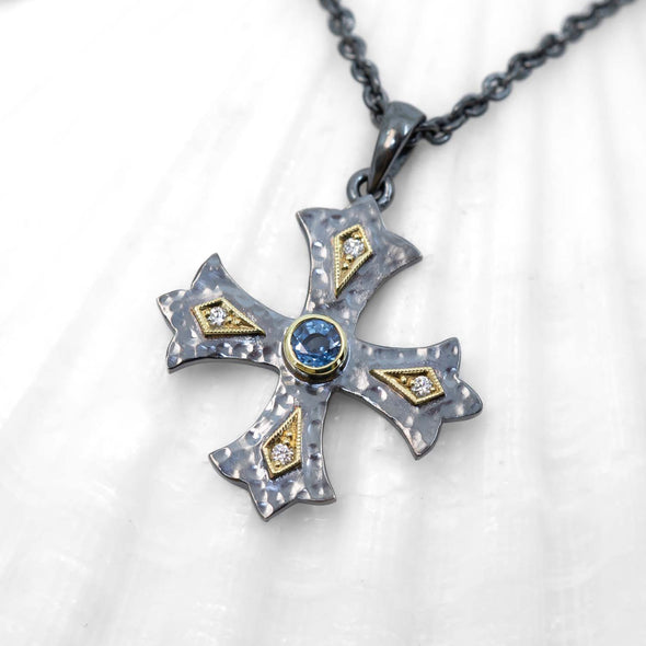 Large Sapphire & Diamond Marianas Cross Pendant