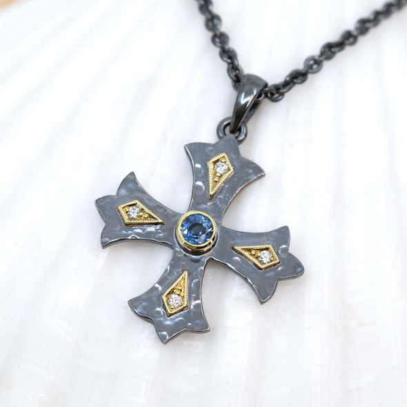 Large Sapphire & Diamond Marianas Cross Pendant