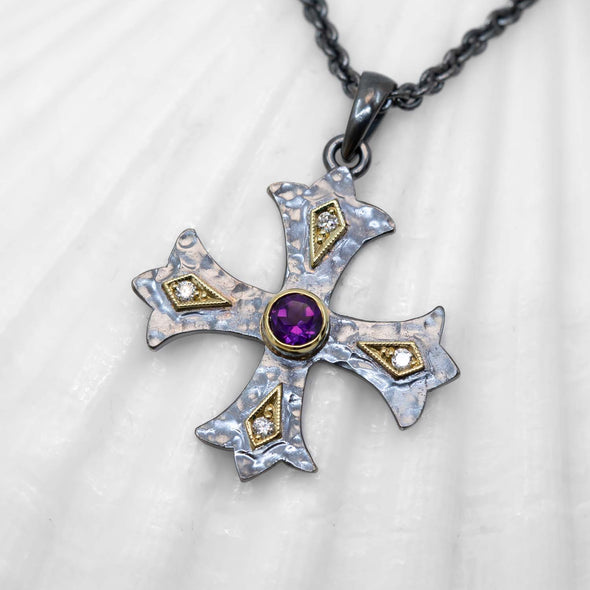 Large Amethyst & Diamond Marianas Cross Pendant