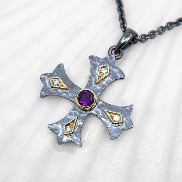 Large Amethyst & Diamond Marianas Cross Pendant