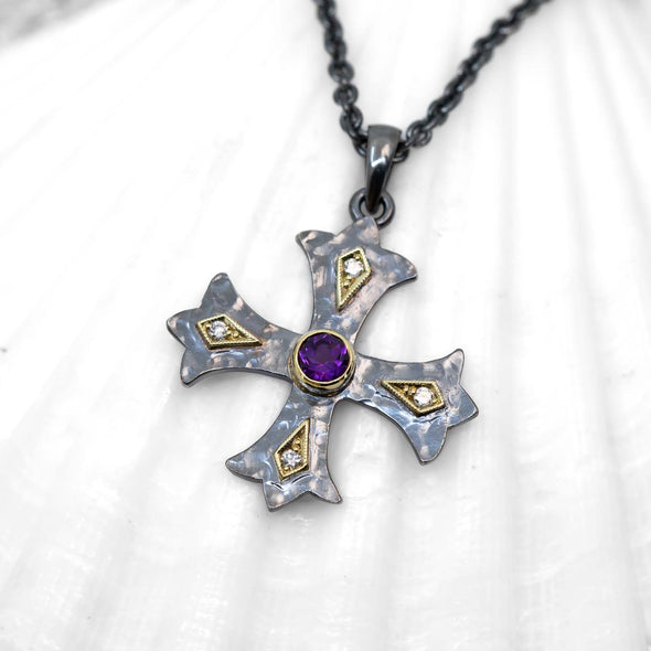 Large Amethyst & Diamond Marianas Cross Pendant