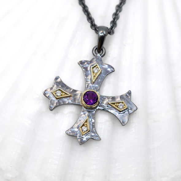 Large Amethyst & Diamond Marianas Cross Pendant