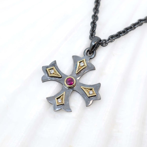 Medium Ruby & Diamond Marianas Cross Pendant