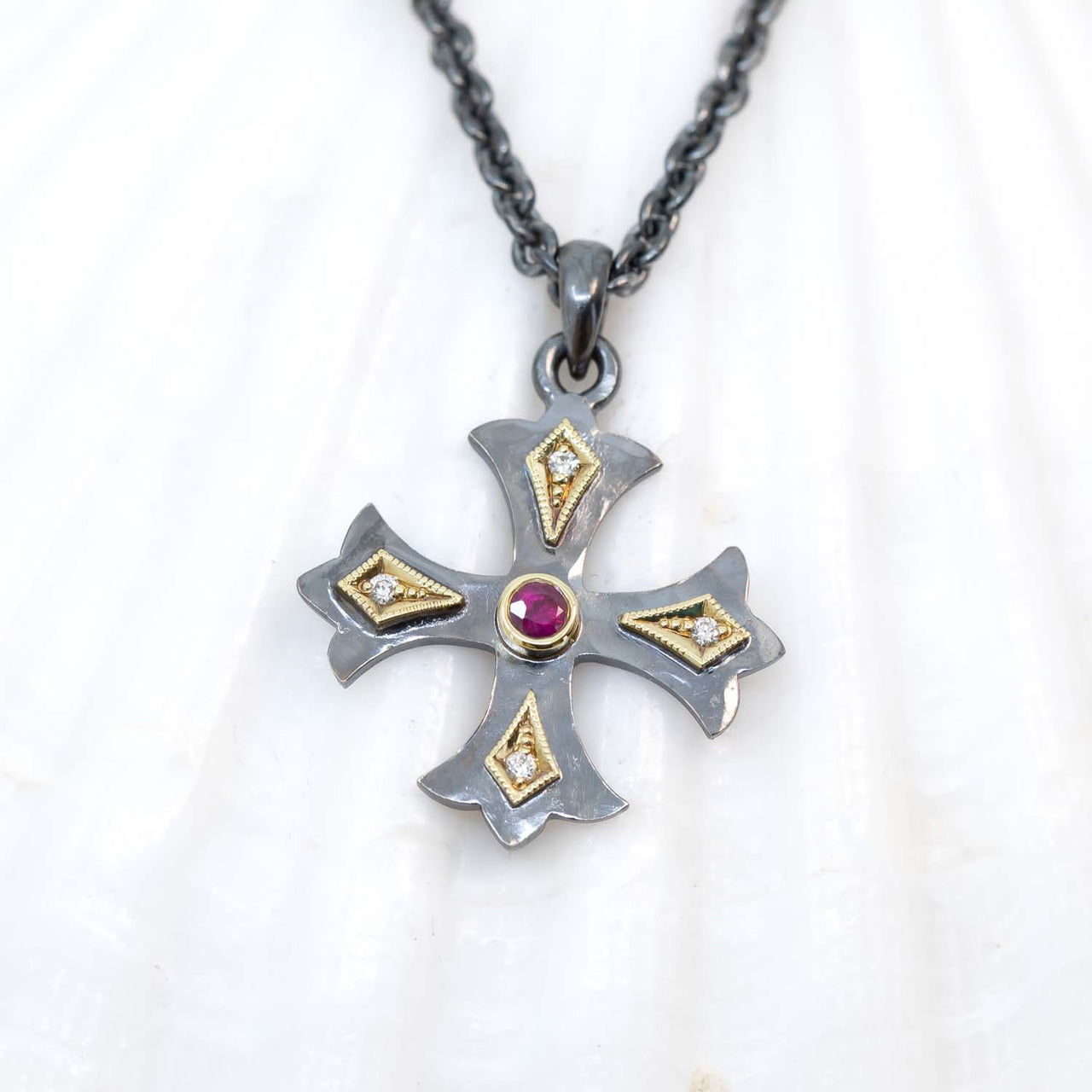 Medium Ruby & Diamond Marianas Cross Pendant