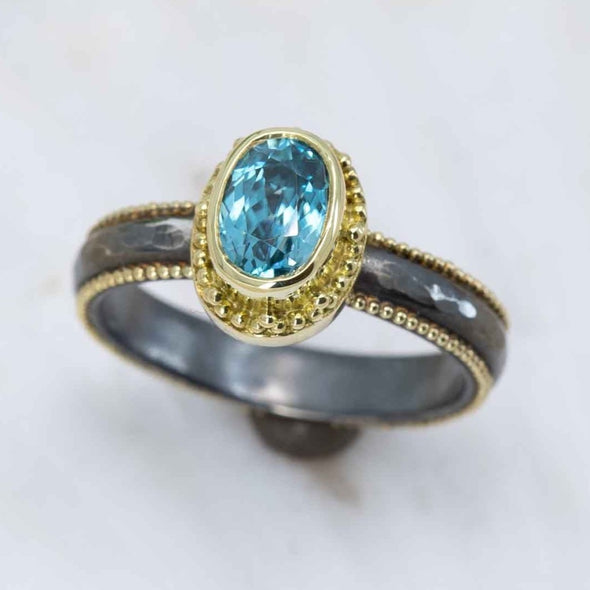 Blue Zircon Granulated Marianas Ring