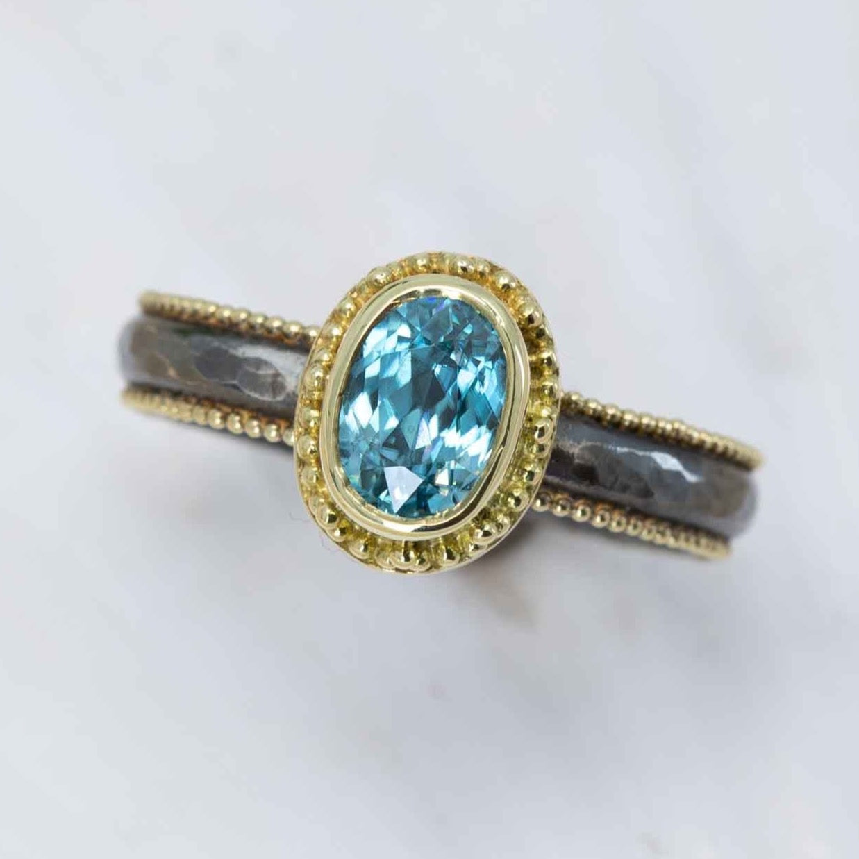 Blue Zircon Granulated Marianas Ring