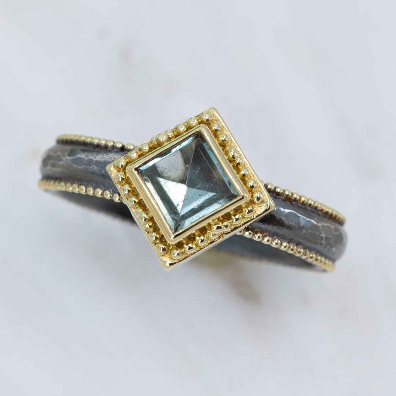 Light-Green Tourmaline Granulated Marianas Ring