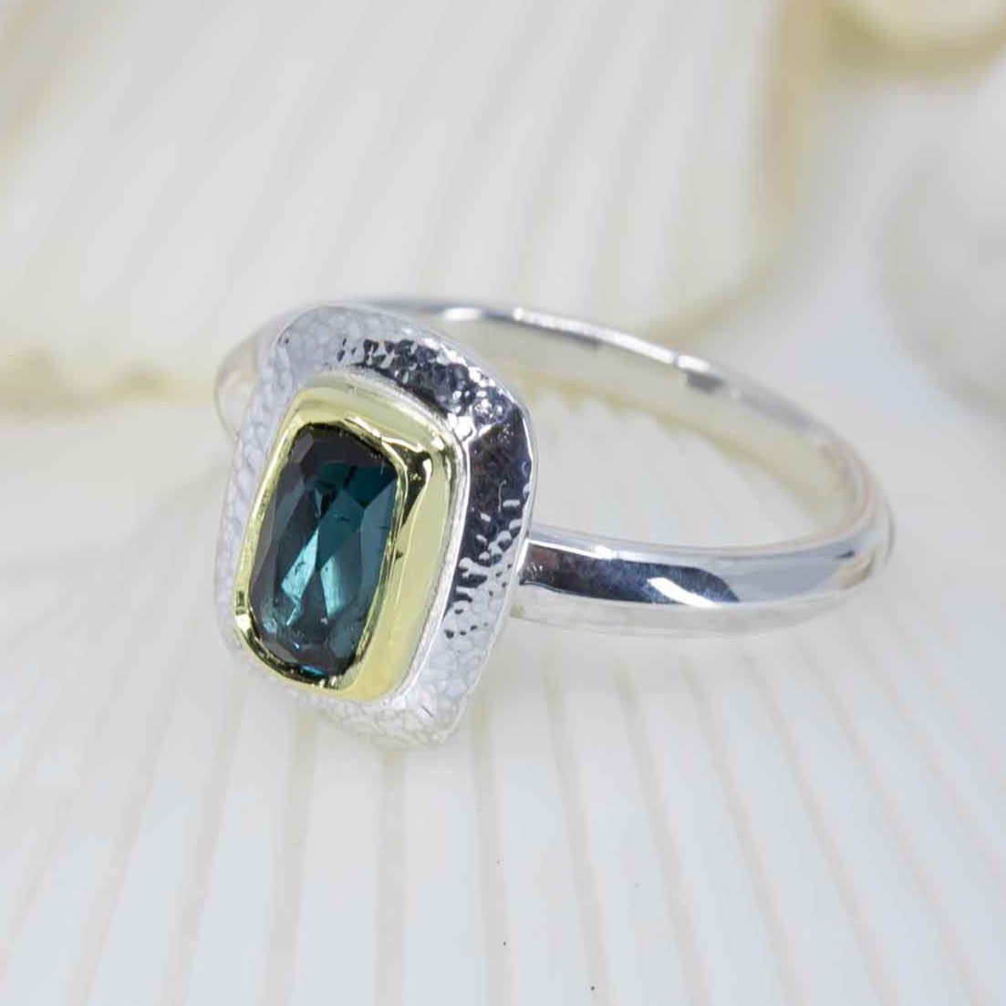 Blue-green tourmaline ring made from shipwreck treasure