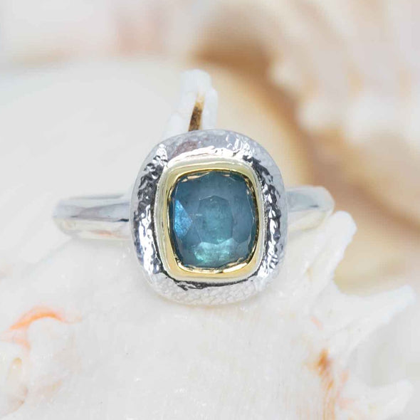 Ocean Blue tourmaline ring made with shipwreck treasure