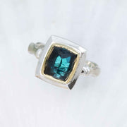 Lagoon Blue tourmaline bamboo ring made with shipwreck treasure