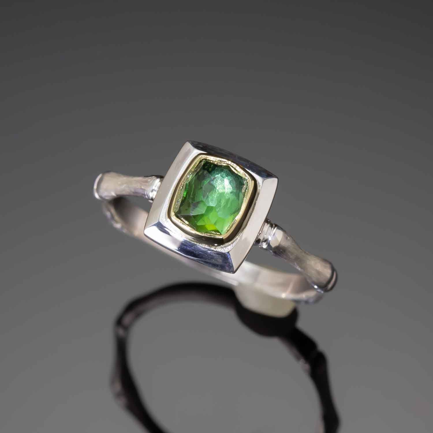 Green Tourmaline bamboo Ring made with shipwreck treasure