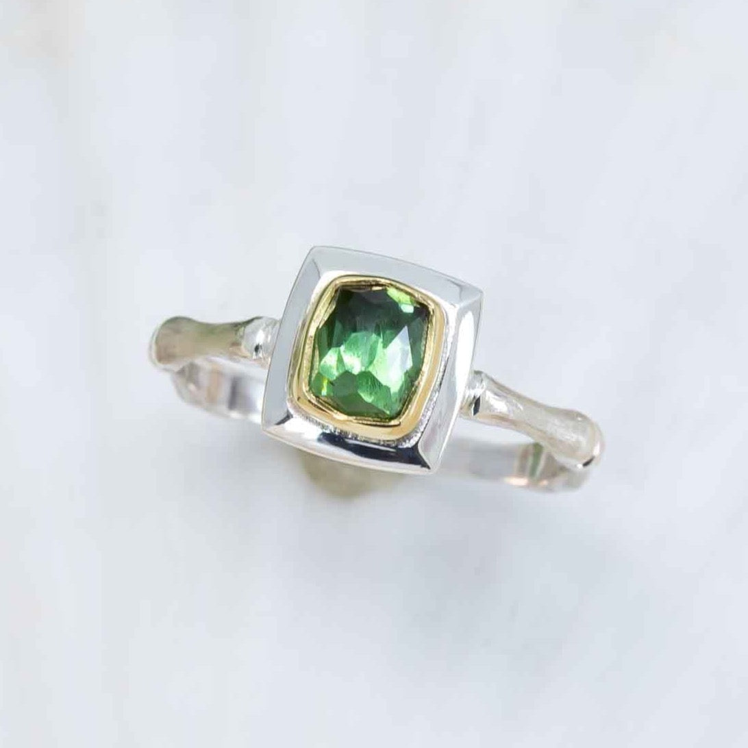 Green Tourmaline bamboo Ring made with shipwreck treasure