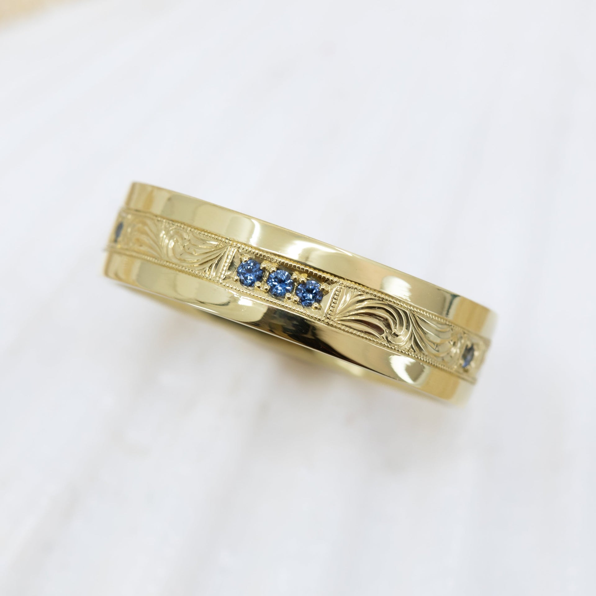 Men's Sapphire Trio Vintage Wave Ring