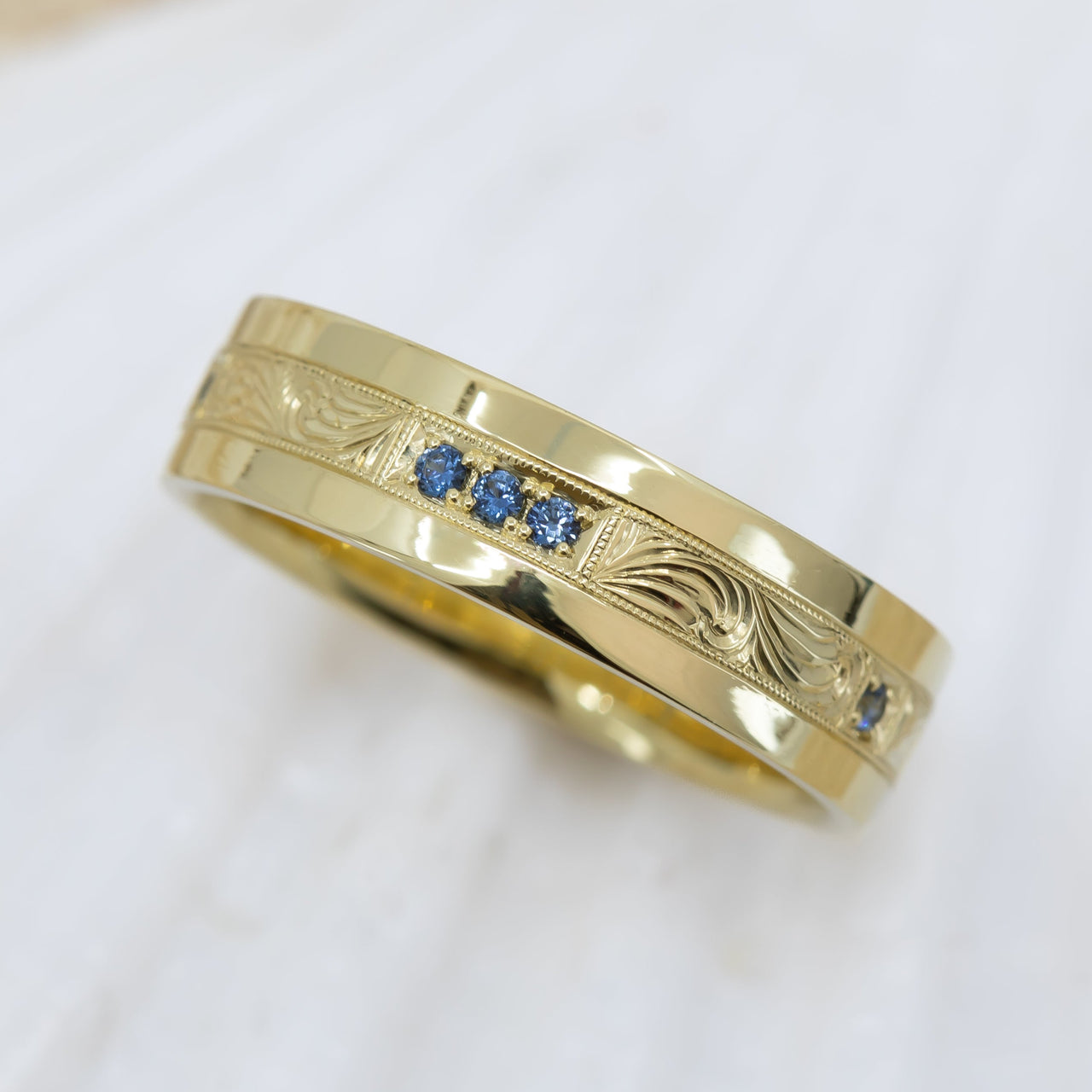 Men's Sapphire Trio Vintage Wave Ring