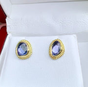 Rose-cut blue sapphire earring studs in granulated 18K Treasure Gold