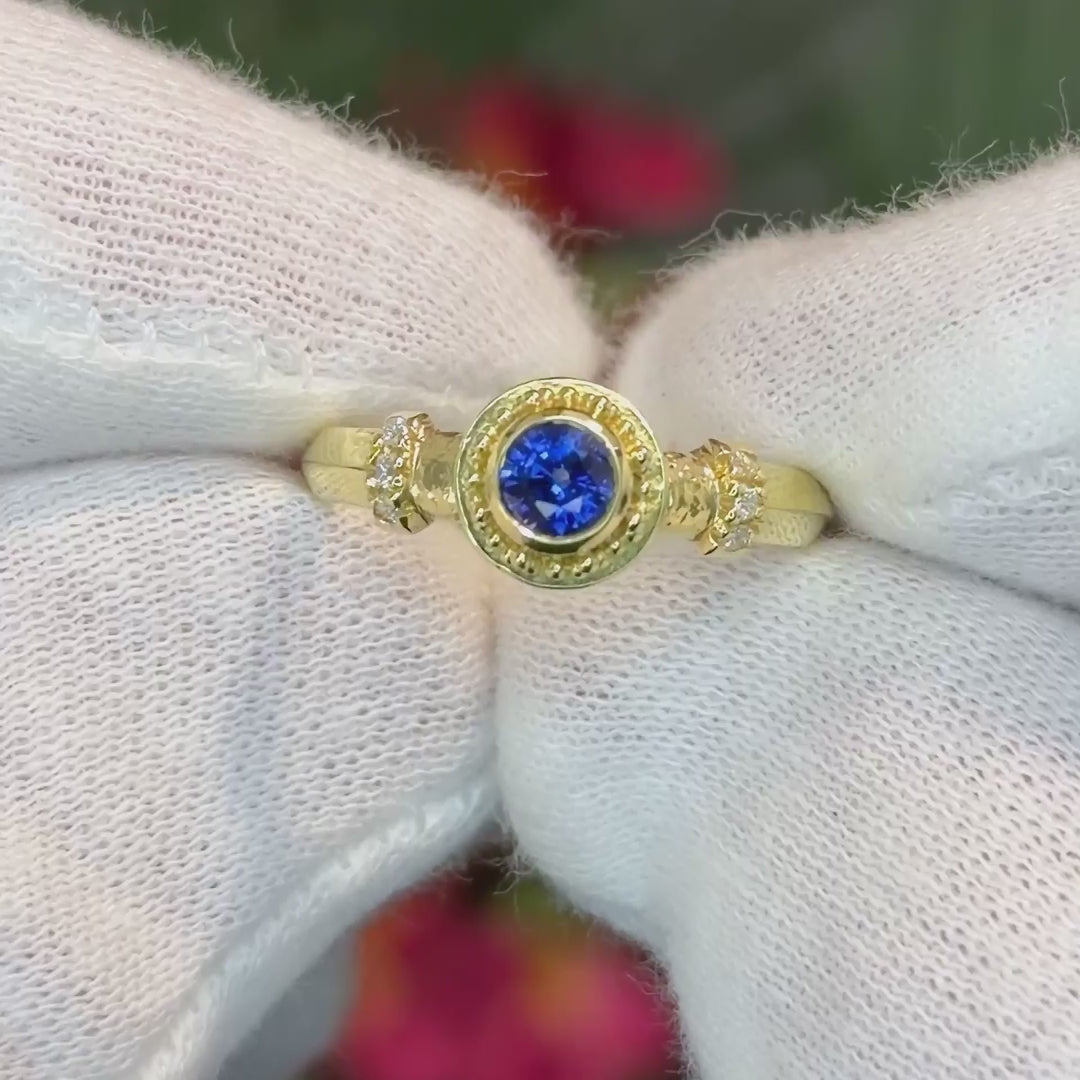 Blue Sapphire & Diamond Ancient Greece-inspired Ring