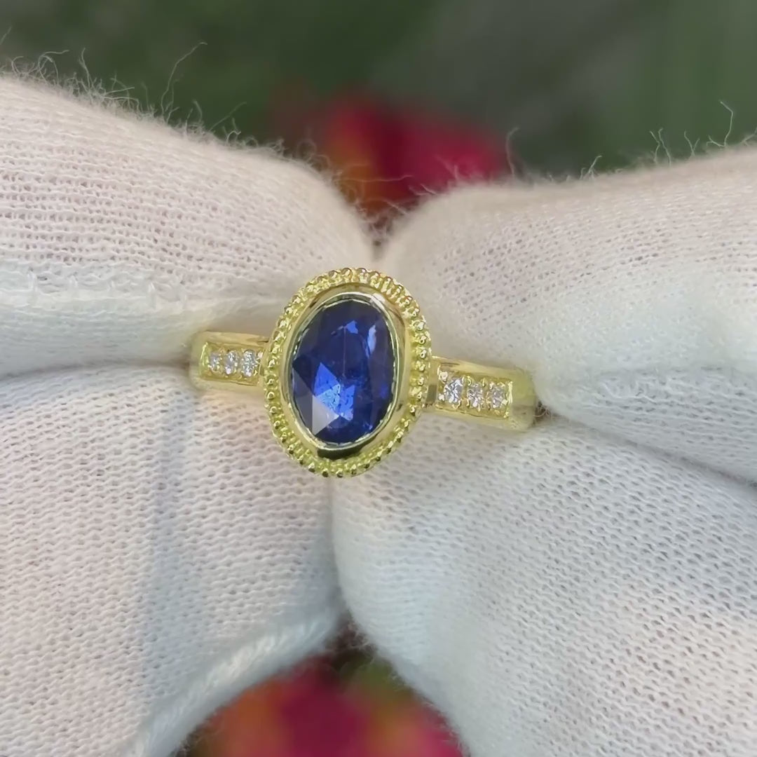 Blue Sapphire and Diamond Treasure Ring