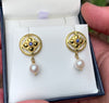 Blue sapphire and pearl earrings in granulated 18K gold