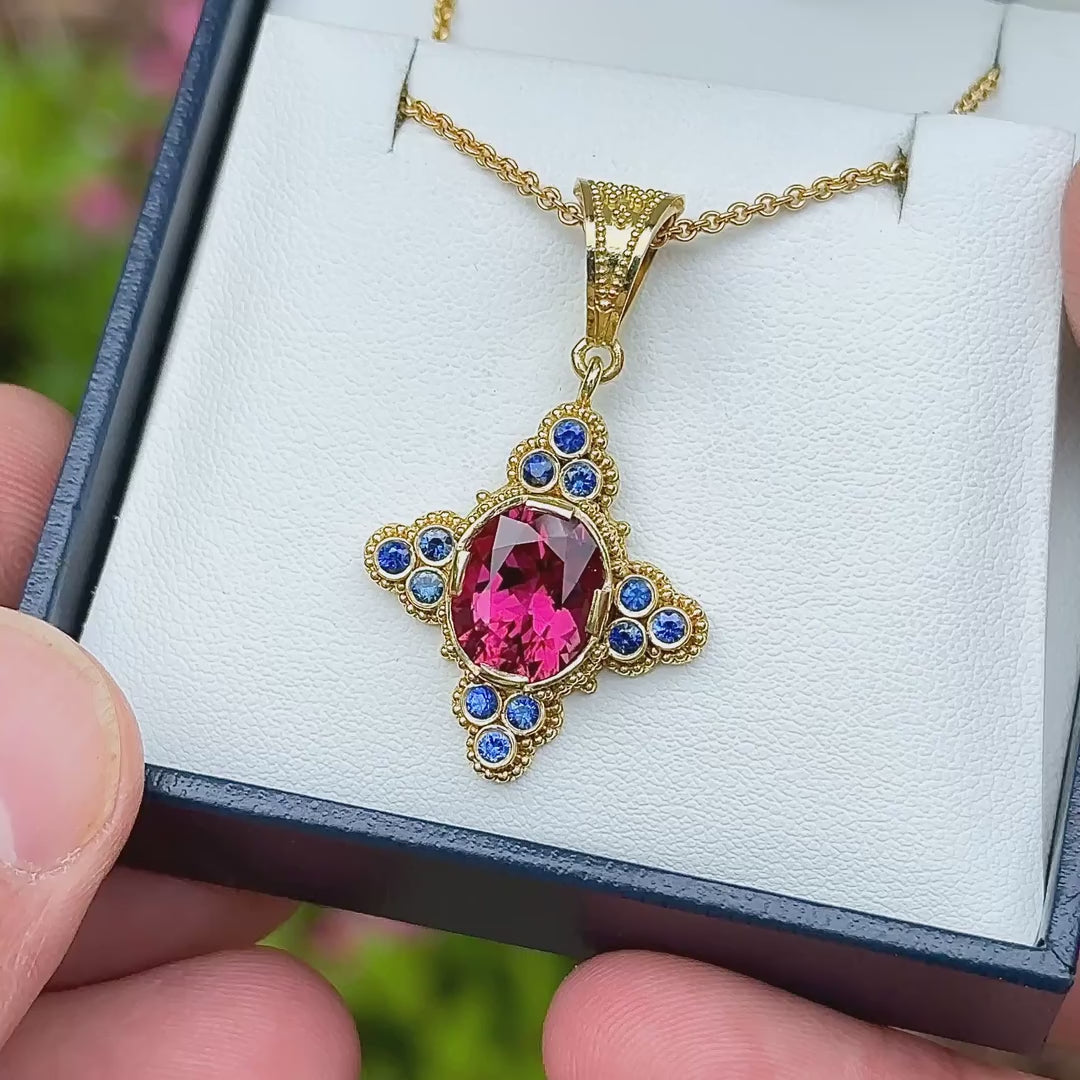 Rubellite Tourmaline & Sapphire Pendant