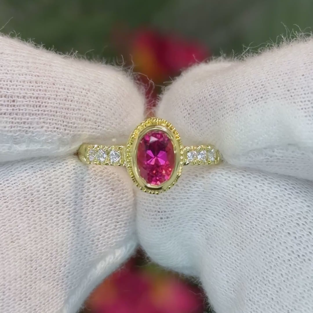 Pink Tourmaline (rubellite) & Diamond Classical Ring