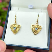 Aquamarine trinity earrings in 18K granulated gold