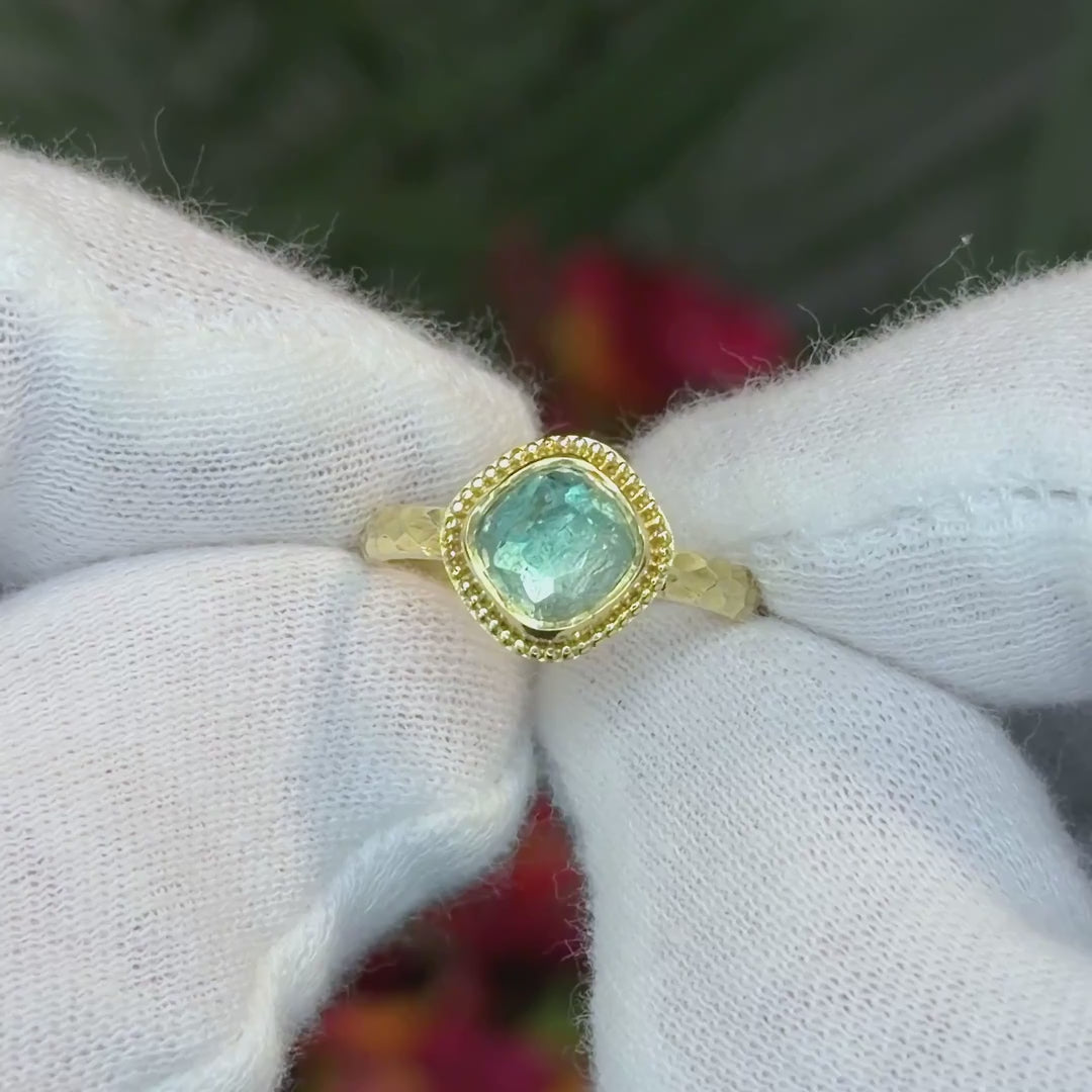 Seafoam-Green Tourmaline Cushion Treasure Ring 1