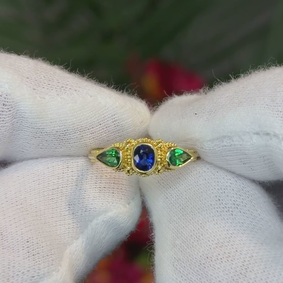 Blue Sapphire & Tsavorite Garnet Ring