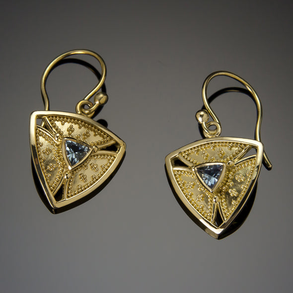 Aquamarine Trinity Earrings in granulated 18K gold