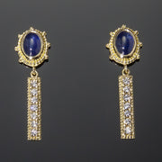 Sapphire cab and diamond earrings in granulated 18K Treasure Gold