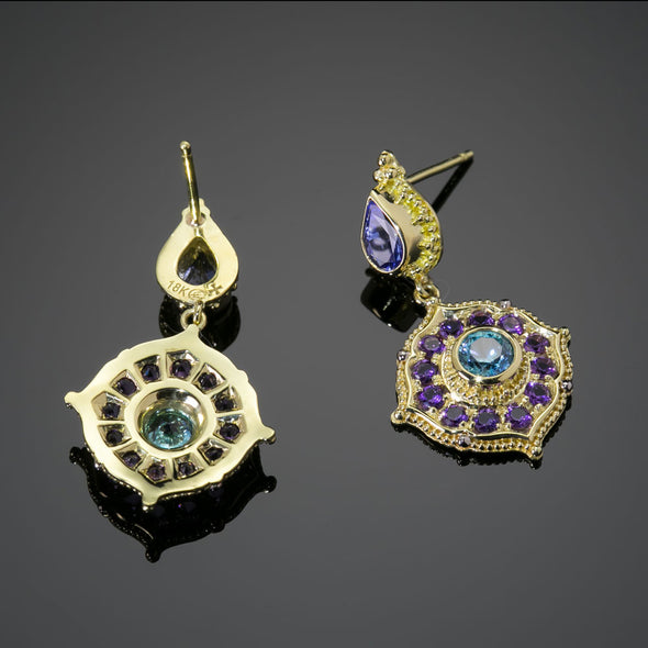 Tanzanite, Blue Zircon, & Amethyst Treasure Earrings