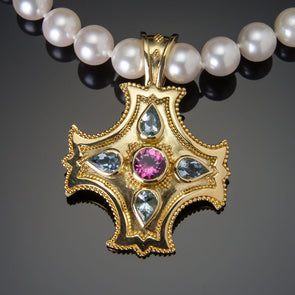 Tourmaline & Aquamarine Tulip Cross Pendant